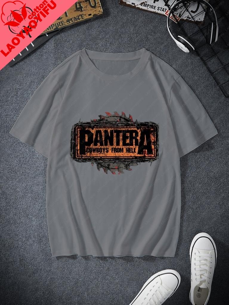 Retro Pattern TShirts From The American Band Pantera Cotton RoundNeck TShirts Are Suitable For Both Unisex And Unisex