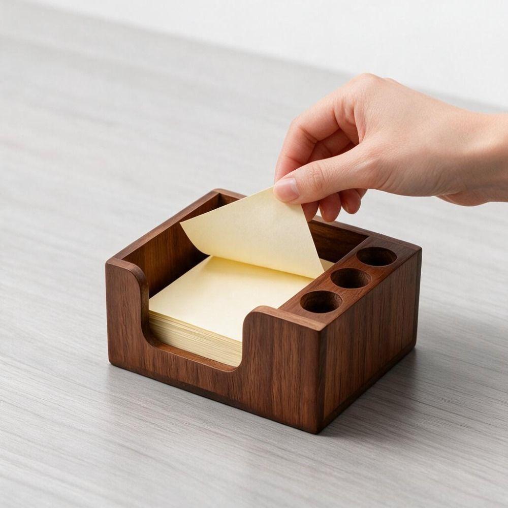 Nordic Style Sticky Note Holder Rectangular Sticky Note Stand Modern Wooden Desk Organizer Office