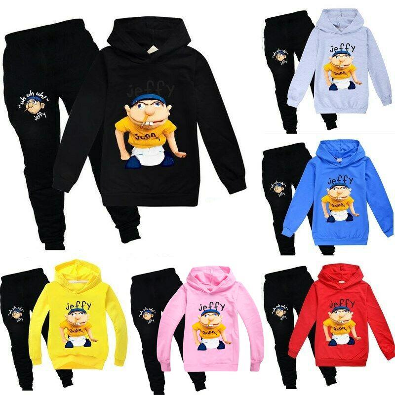 Jeffy Puppet Hoodies voor kinderen, casual trainingspakken voor lente en herfst, met heldere digitale print en verfijnde stiksels.