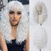 Platinum 613 Blonde Wig Long Wavy Synthetic Wig with Bangs Curly Mixed Golden for Women Cosplay Party Daily Use Heat Resistant