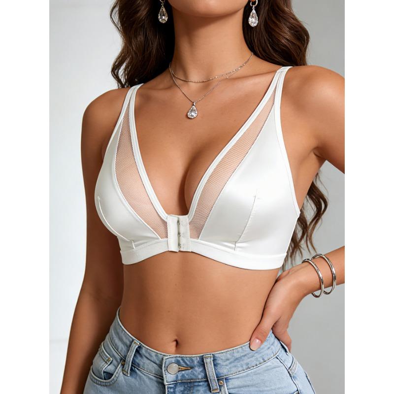 Plus Size Mesh Front Closure Push Up Bra