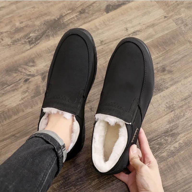 Men's Winter Fleece-Lined Non-Slip Cloth Shoes for Elderly - Warm, Thick Soft Sole Cotton Boots