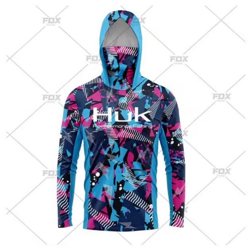 HUK Fishing Shirts Long Sleeve Hooded Face Cover Wear Outdoor