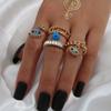 Punk Street Style, Devil'S Eye, Diamond-Encrusted Oil Drop Hollow Combination 4-Piece Ring Woman
