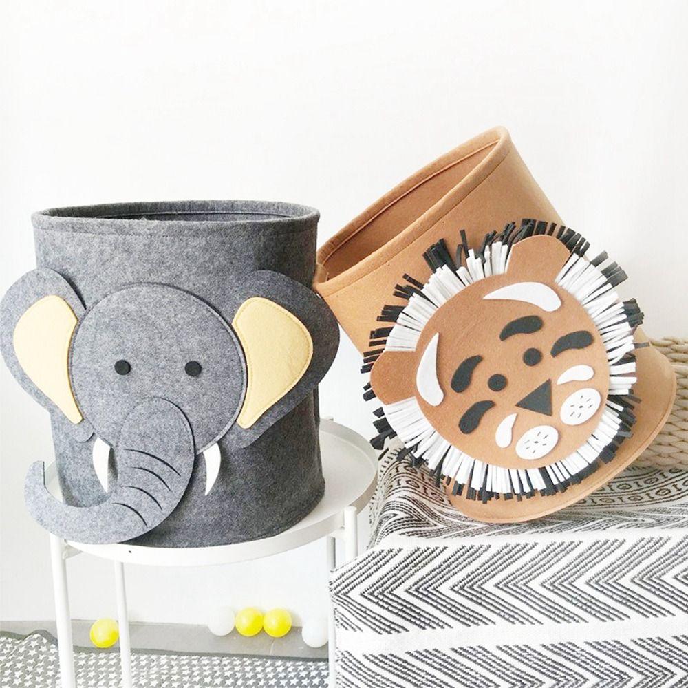 

Felt Animal Storage Basket Lion Pattern Laundry Hamper Practical Laundry Basket Home