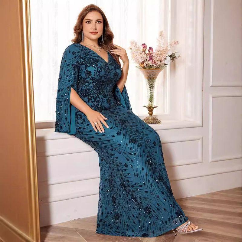 Novo Vestido de Noite Europeu e Americano Plus Size para Mulheres, Elegante Vestido Longo para Banquetes, Vestido Maxi Plus Size