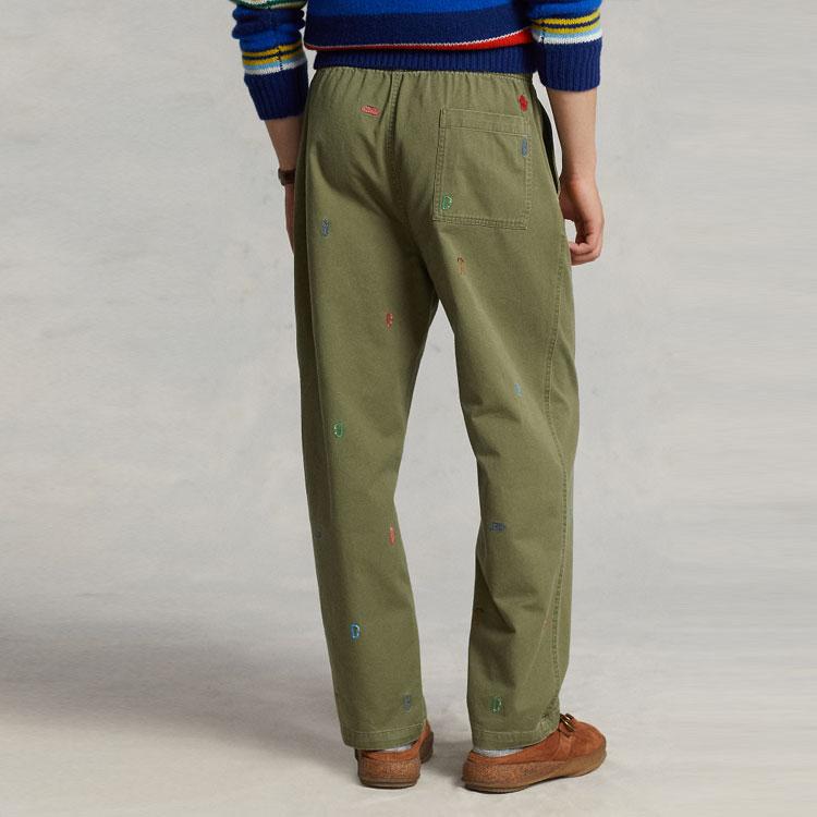 Polo Ralph Lauren SS23 Mid-Rise Straight Loose Fit Pony Logo Embroidered Twill Casual Pants Men pants Military-Green MNPOPNT14G20456-300