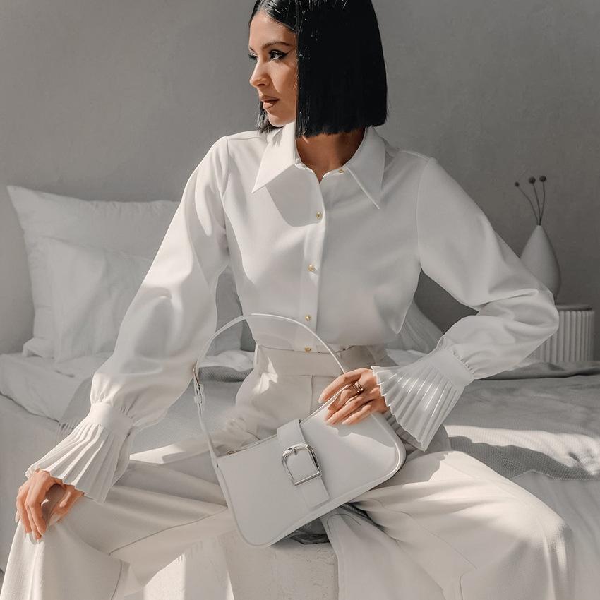 Elegant court French shirt 1116 spring new design ruffle edge white shirt commuter professional women's clothing