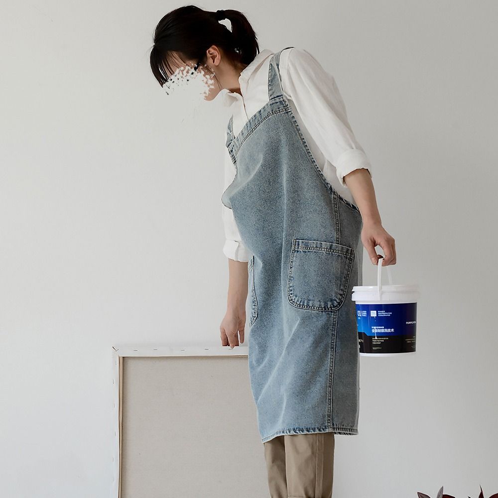 Elegant Kitchen Cooking Apron Oil-Proof Artist Flower Shop Apron Ladies Denim Apron  Restaurant Use