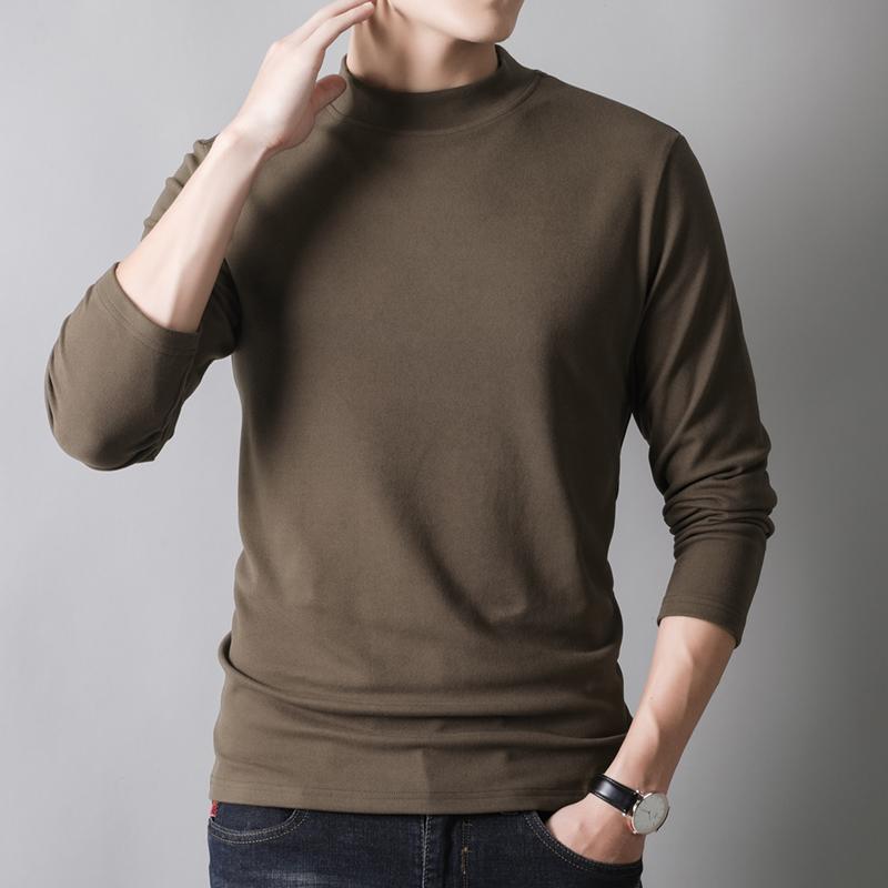 Autumn and Winter Solid Color Velvet Thickened Long-sleeved T-shirt Men's Large Size Warm Top
