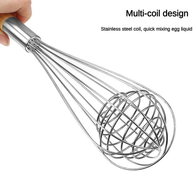 1pcs Stainless Steel Eggbeater Cream Mixer Spin Stirrer Egg Whisk Manual Wood Handle Knead Dough Rotary Eggbeater Stiring Stick