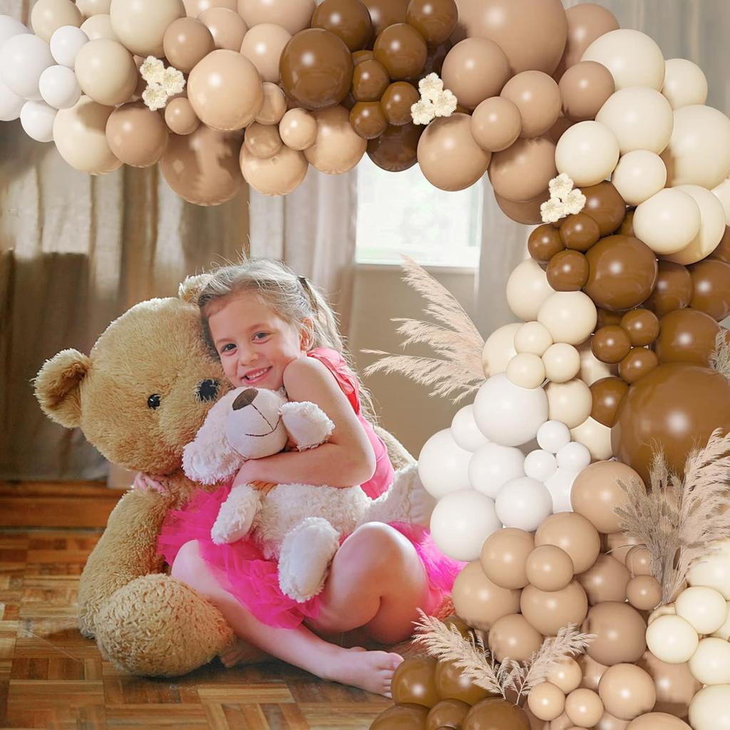 142Pcs Brown Balloons Garland Arch Kit Nude Coffee Brown Boho Blush Tan Neutral Balloons for Teddy Bear Baby Shower Neutral Woodland Wedding Jungle