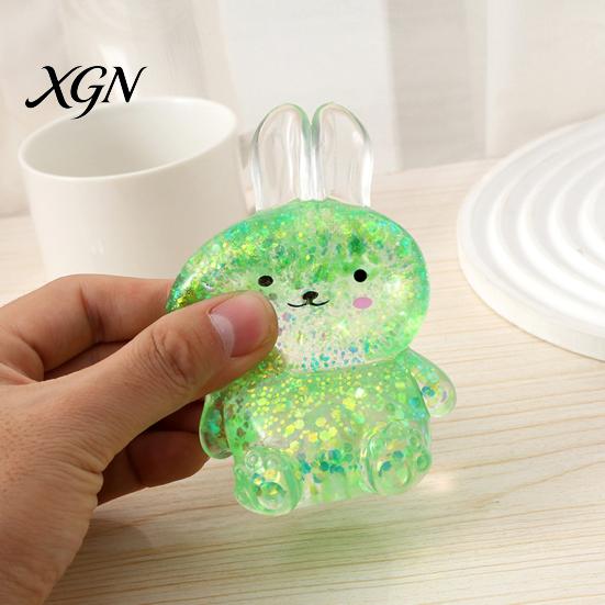 Rabbit Stress Toy 1/4Pcs Transparent Glitter Bunny Squeeze Slow Rebound Relief Fidget Cartoon Sensory Decompression Animal Ball Shaped Pinch