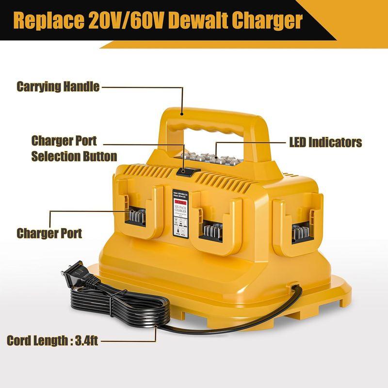 6-Ports for Dewalt Battery Charger, 20V/60V Simultaneous Charging ,Compatible with DCB200,DCB203,DCB204,Rapid Charger Station
