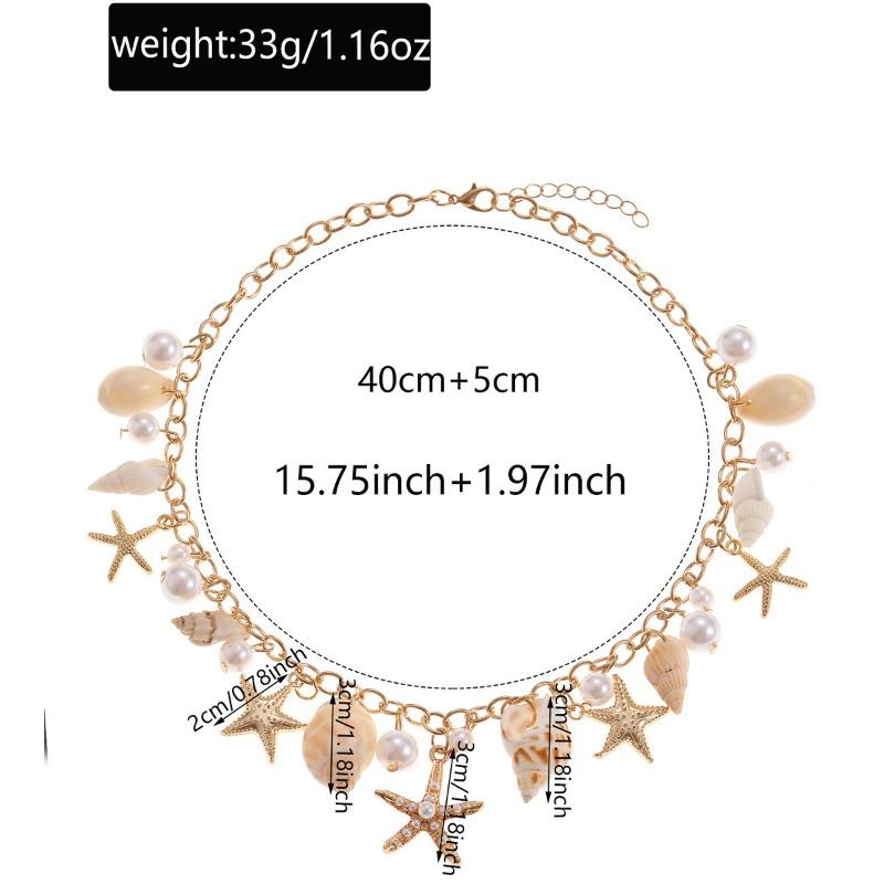 Bohemian Summer Beach Starfish Shell Necklace Seaside Vacation Imitation Pearl Collarbone Chain