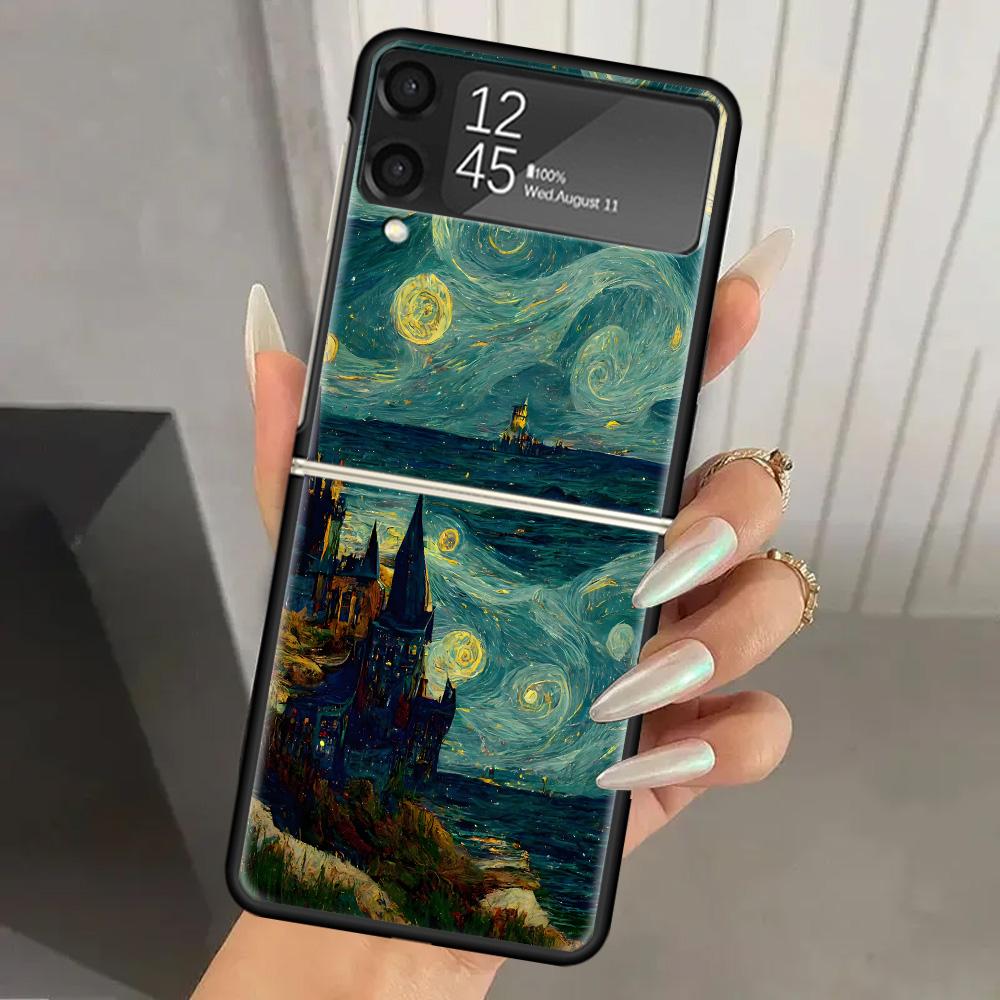 Starry Night Van Gogh Art Hard PC Back Phone Case for Samsung Galaxy ZFlip 7 6 5 Z Flip 4 ZFlip7 Z Flip6 5G ZFlip4 Flip3 Zflip5