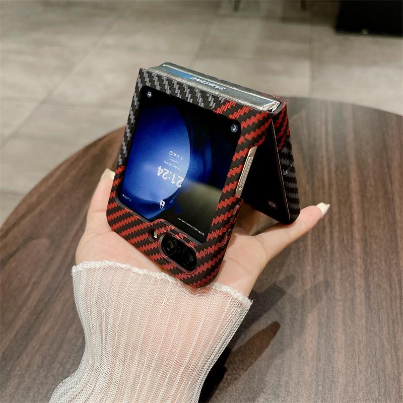 Carbon Fiber Texture Is Suitable for Samsung Zflip5 Mobile Phone Case Color Matching Zflip3 Advanced Sense Huawei X5 Folding Hard Case