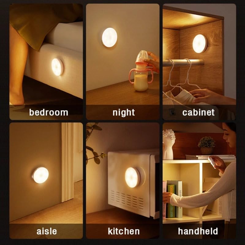 Motion Sensor USB Rechargeable LED Sensor Automatic Indoor Suitable for Warm White Easy Installation Light, Light, 3-Level Dimming, On/Off, Wireless,