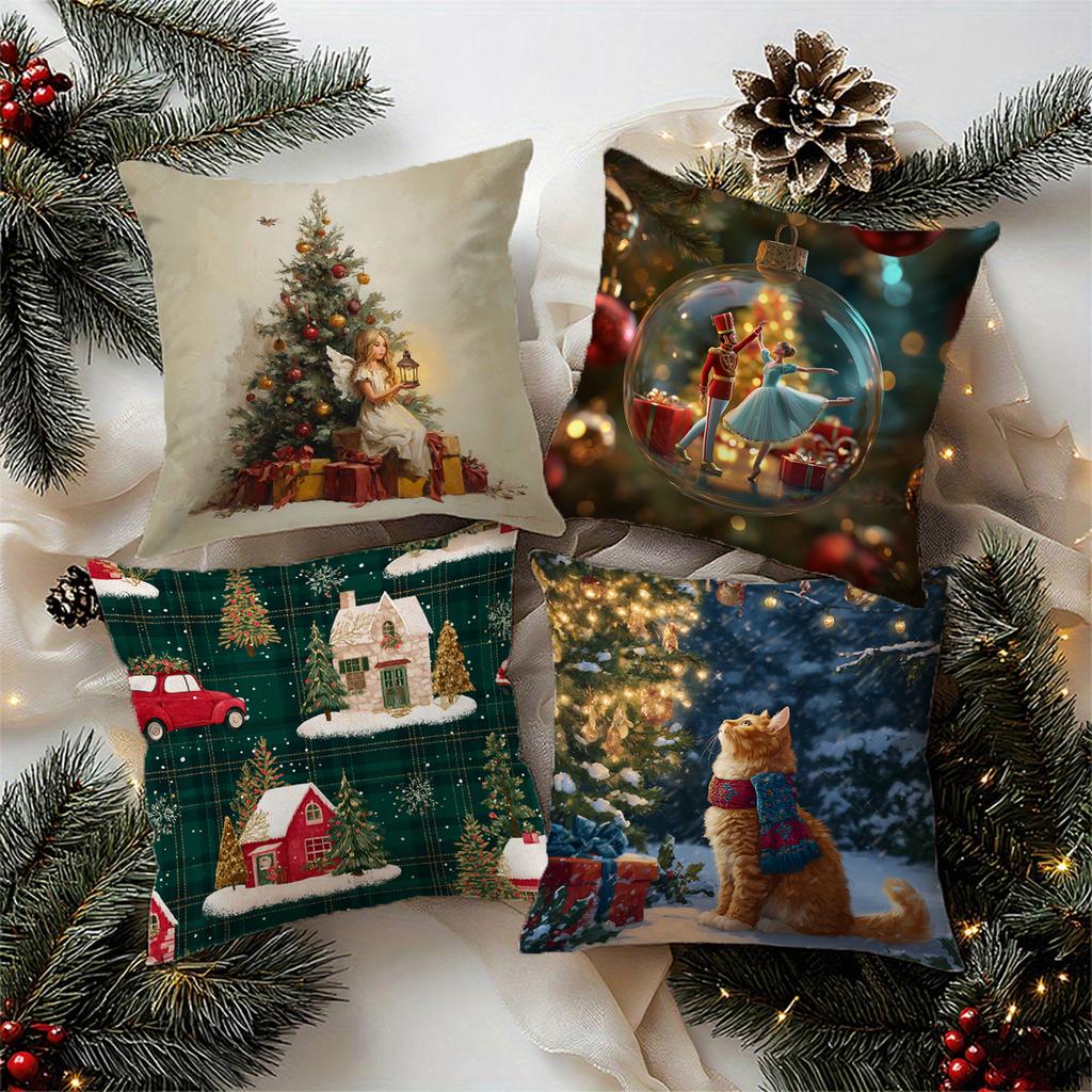 An Angel With A Christmas Tree Pillowsuitable For Sofa Car Bedroom Decorative Cushion Cover Pillow Cover