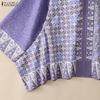 ZANZEA Women Boho Print Summer Casual V-Neck 3/4 Sleeve Loose Cape Blouse