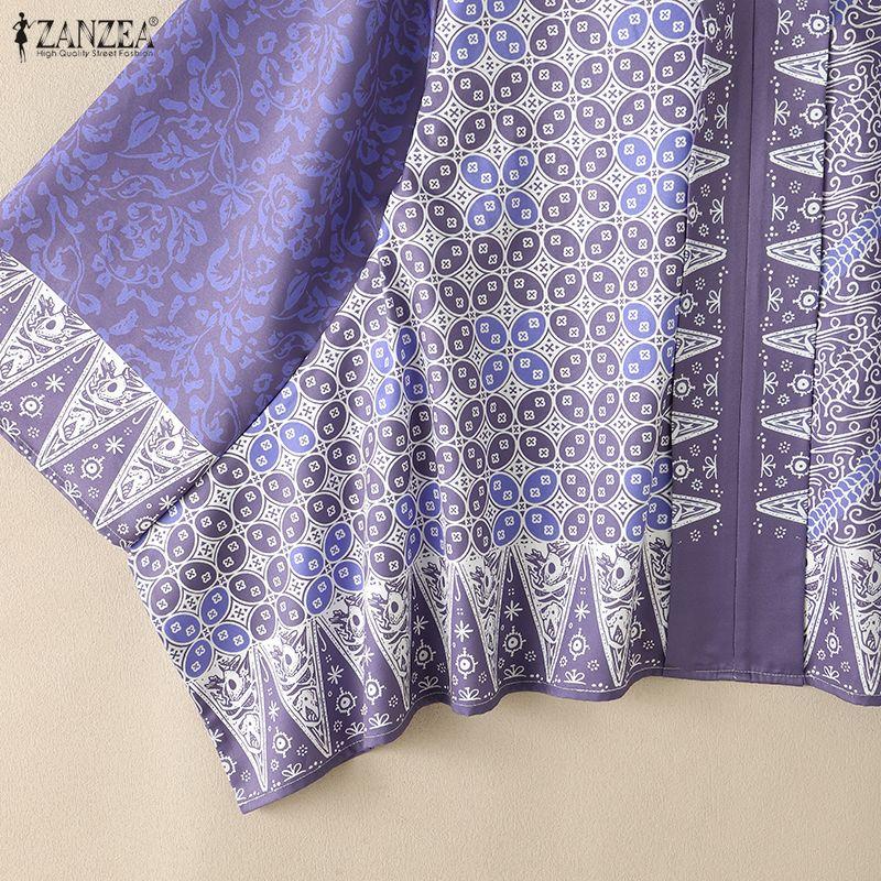 ZANZEA Women Boho Print Summer Casual V-Neck 3/4 Sleeve Loose Cape Blouse