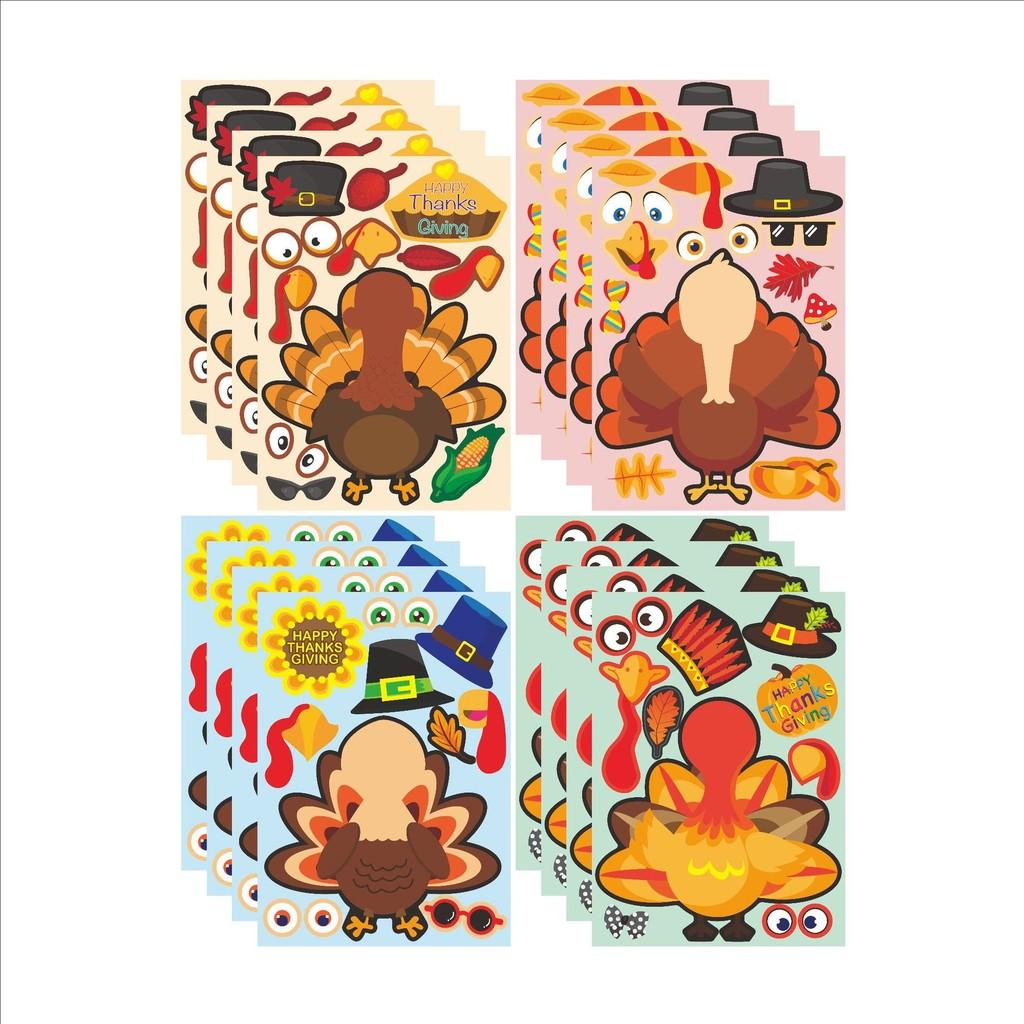 Childrens Delightful Xh100 Thanksgiving Turkey Stickers Family Puzzle Diy Craft Pack