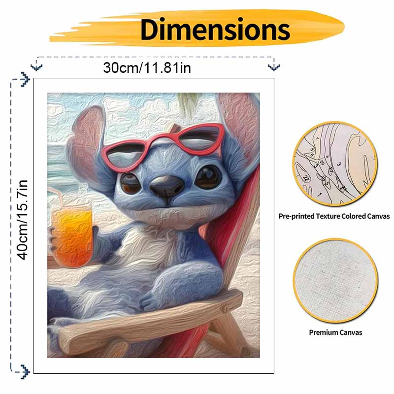 Disney oil painting Stitch beach holiday handmade diy art painting home decoration