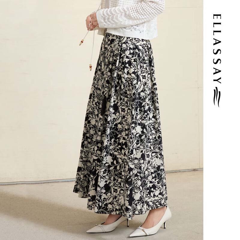 ELLASSAY Women's Silk Print Loose Wide-Leg Skirt Pants