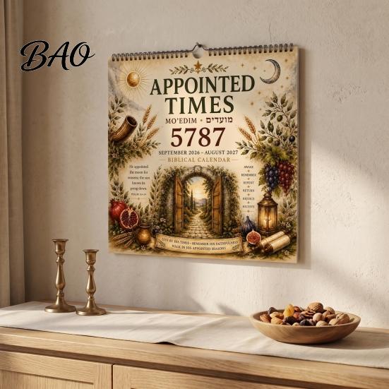 Appointed Times Guide 2026-2027 Wall Calendar, Spiral Bound Scripture Illustrated Calendar with Feast Days Reference Days, Hebrew Dates, Shabbat, Sept