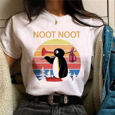 Maglietta da Donna con Stampa Divertente di Pingu, Unica, Casual, Carina, da Strada, a Maniche Corte, Traspirante, Top da Donna, Abbigliamento Kawaii