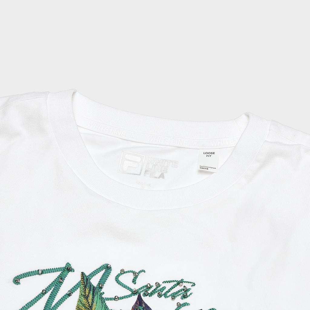 FILA Floral Print Casual Cool Feel Bouquet Embroidery Loose Round Neck Short Sleeve T-Shirt Women T-Shirt White F11W428112F-WT