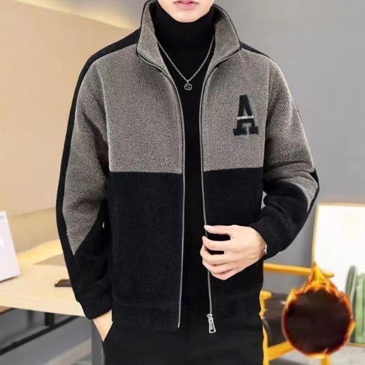 Autumn and Winter Men's Jacket High-end Color Blocked Fashion Stand Up Collar Jacket Casual Warm Windproof Winter Men's Jacket