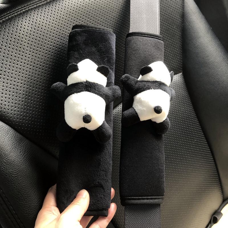 Cartoon Panda Car Decor Set: Gear Shift, Handbrake, Roof Handle, Seat Belt Pads