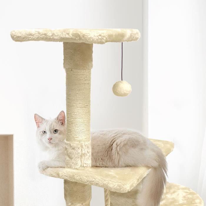 PALOMA Arbre à chat beige 40 x 40 x 114cm - 3 plateformes, 1 corde, 1 niche , poteaux à griffer