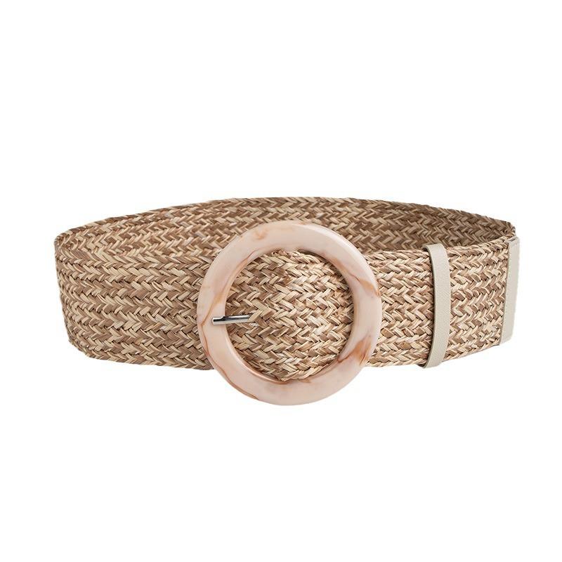 Boho Belt Women's Braided Non-supported Pp Grass Belt Natural Vacation Wide Women's Belt