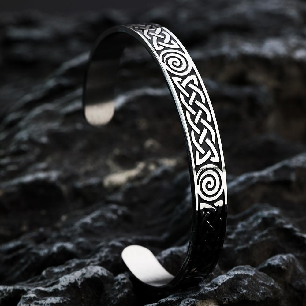Vintage Stainless Steel Open C-Shaped Solid Celtic Knot Bracelet Unisex