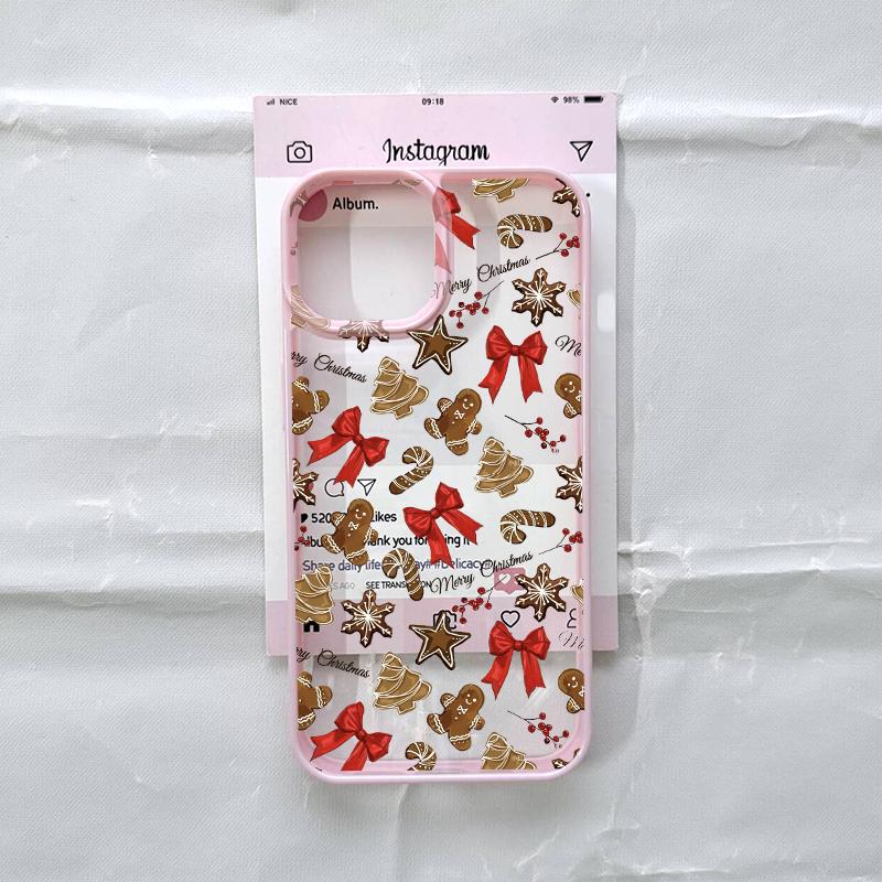 Cute Pink Bowknot Bow Phone Case for IPhone 16 17 15 14 13 12 11 Pro Max 13 12 7 8Plus Cartoon Christmas Style Clear Pink Cover