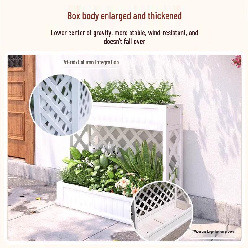 Anti-Corrosion Wood Double-Layer Planter Box with Fence