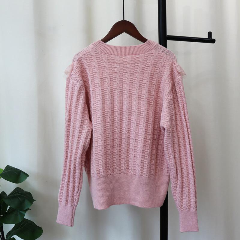 Autumn and Winter New Sweet Bead Flower Splicing Mesh Knitted Cardigan Loose Gentle Wind Sweater Jacket Women