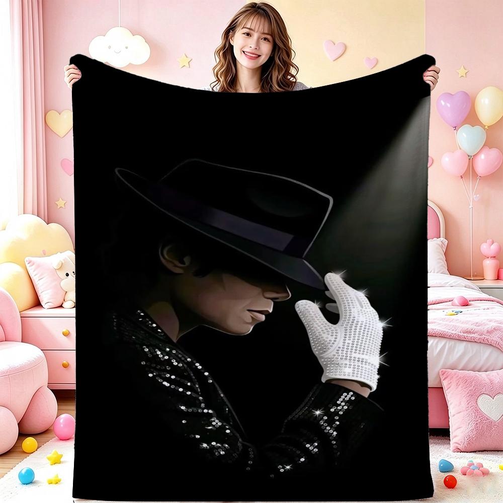 Michael Jackson Pop Theme Printed Blanket Warm Comfortable Fleece Blanket For Camping Travel Home Decor Holiday Gift