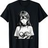 Sexy Waifu Otaku Anime Mädchen Japanisch in Schwarz-Weiß Kunst T-Shirt