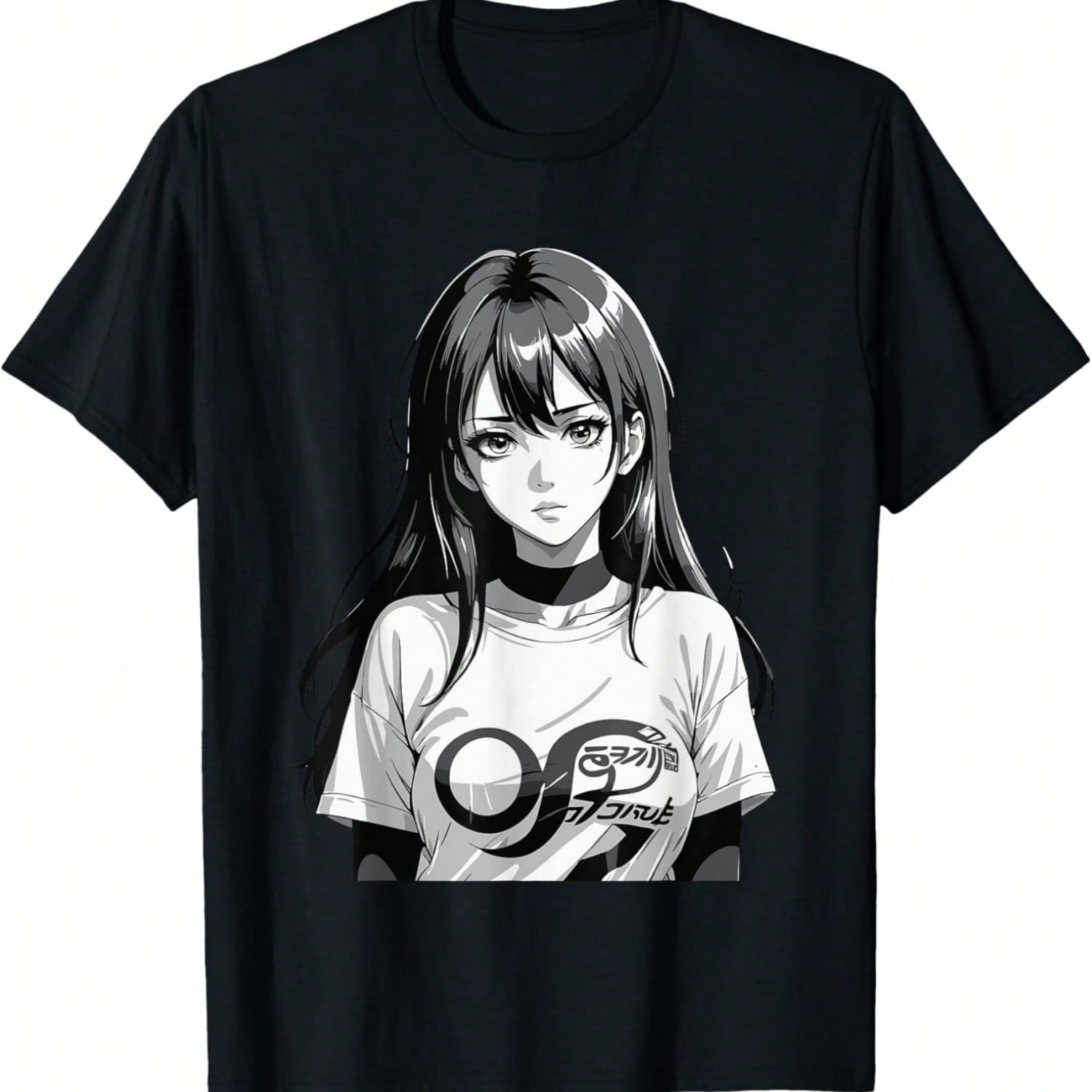 Sexy Waifu Otaku Anime Girl Japanese In Black And White Art T-Shirt S разноцветный