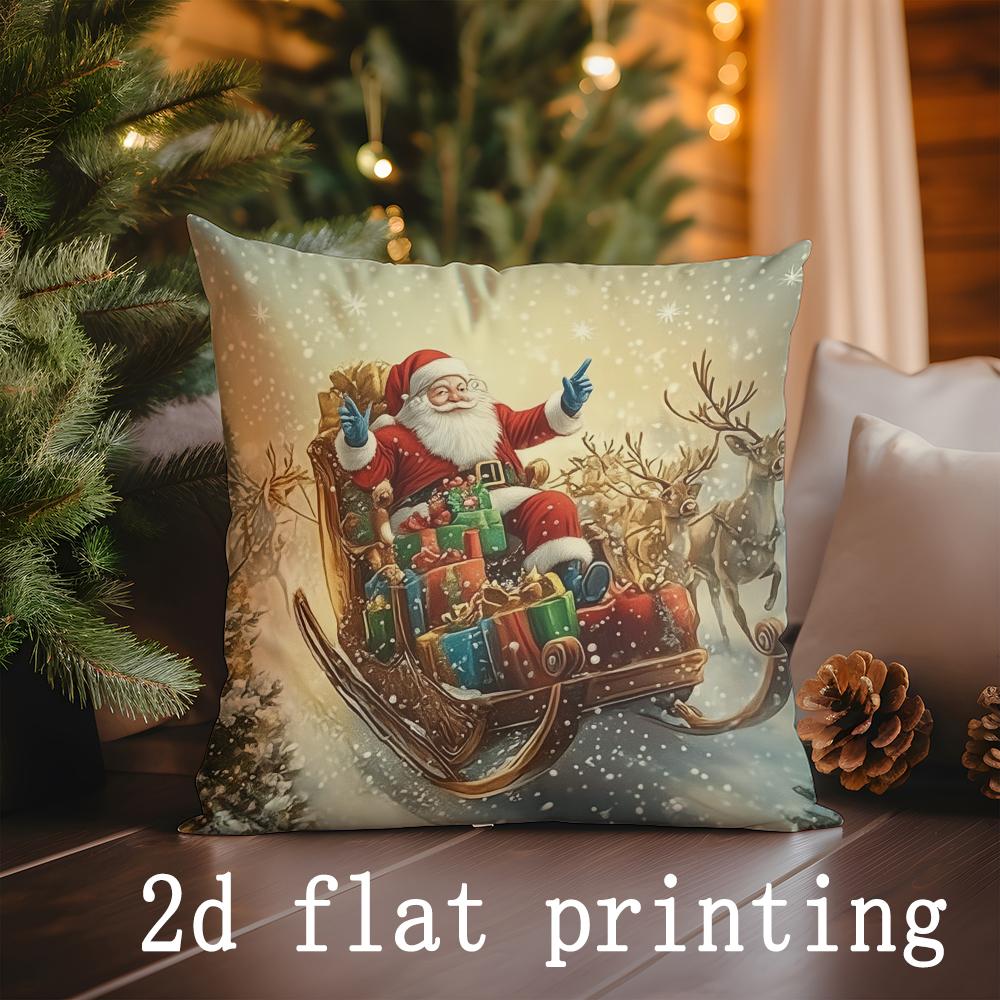

Home Decor Christmas Santa & Deer Pattern Cushion Covers Pattern Cushion Cover Suitable for Sofa Bedroom Car Pillow Cover 16x16Inch