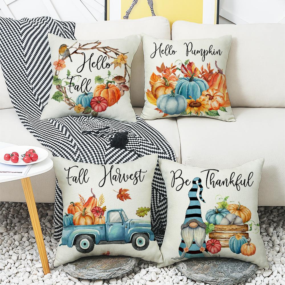 New Autumn Pillow Pumpkin Gnome Farm Truck Garland Home Cushion Pillow Cover