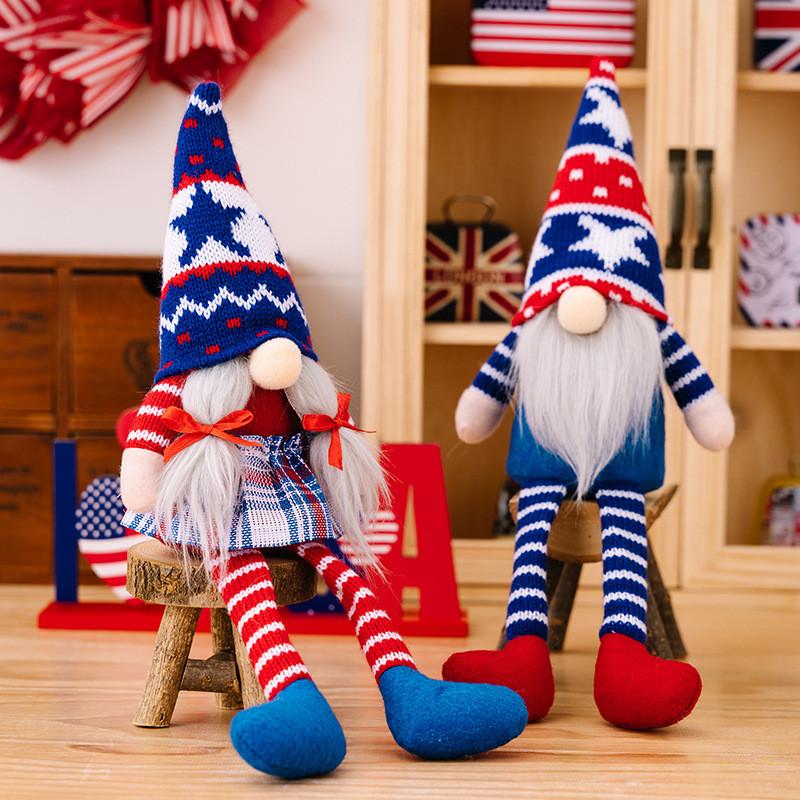Festive Independence Day Gnome Figurine With Knitted Hat And Hanging Legs For Patriotic Celebrations
