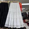 2025 new gentle wind white lace cake skirt women's summer high waist pendulum A-shaped skirt long skirt