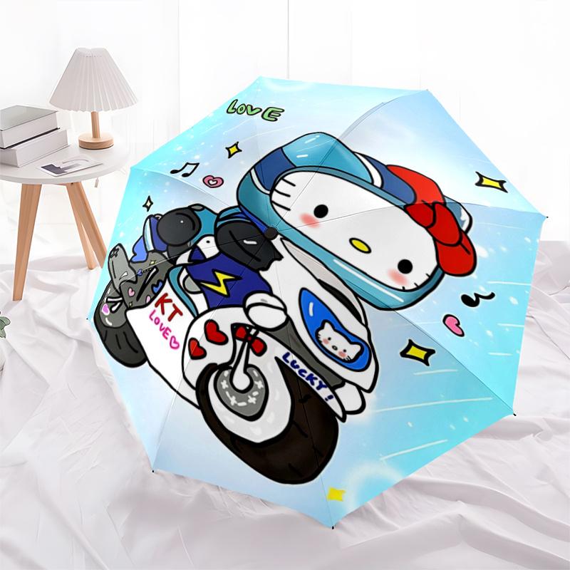 

1pc Hello Kitty KT Love Lucky Motorcycle Helmet with Automatic Opening Folding Design, 8-Bone Iron Frame Outdoor Umbrella - Perfect Gift for Fans, Tra