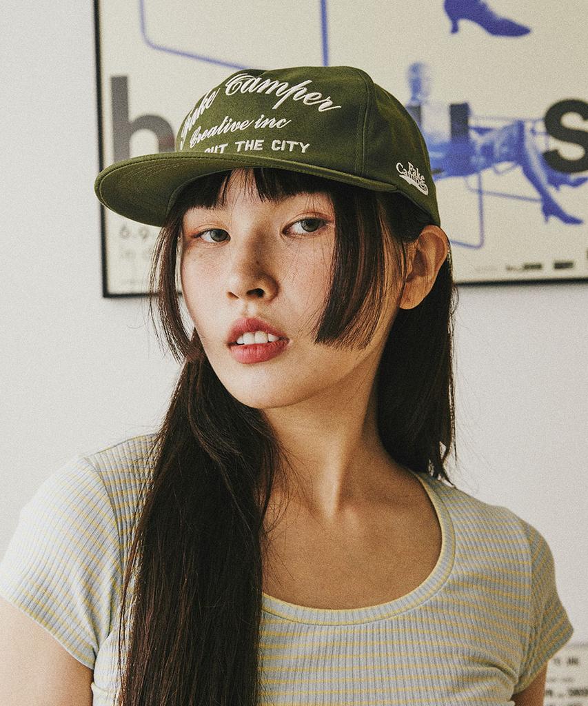 FAKE CAMPER Script Camper Script Lettering Snapback [Khaki]