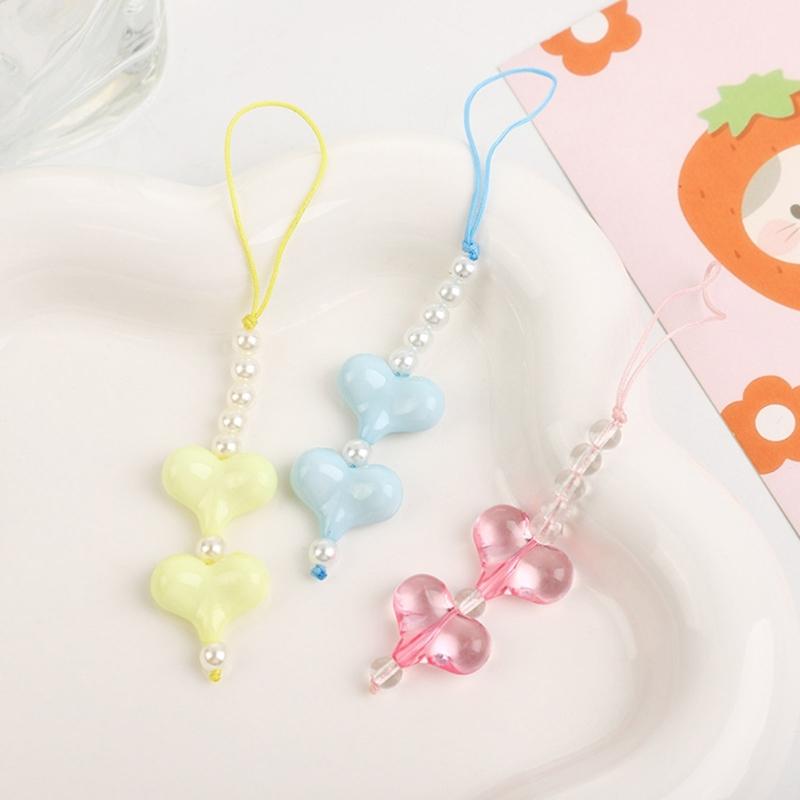 Delicate Heart Phone Charm Colorful Handmade Heart Phone Strap Acrylic Material Heart Phone Jewelry Gift for Women Girls