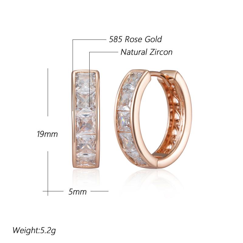 Trendy  Rose Gold Color Hoop Earrings For Women Luxury Square Natural Zircon Accessories Vintage Bride Wedding Jewelry